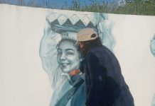 Pintura mural das Calçadas vandalizada recuperada pela sua autora Silvia Marieta